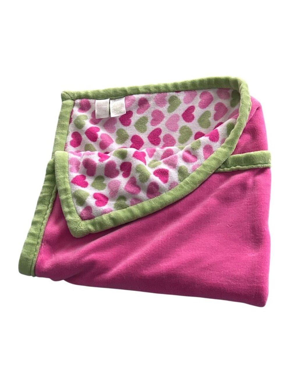 Baby Starters Pink Green Baby Blanket Heart Lovey Reversible Fleece 30"x40"